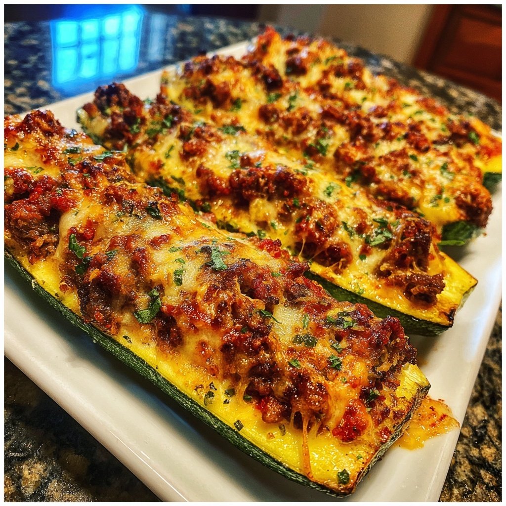 Ground Beef Stuffed Zucchini