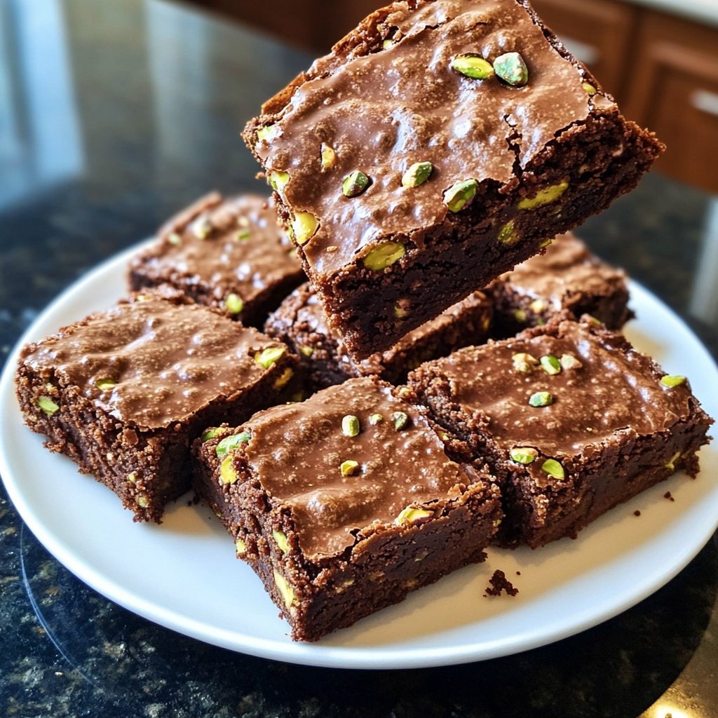 Chocolate Pistachio Brownie Squares
