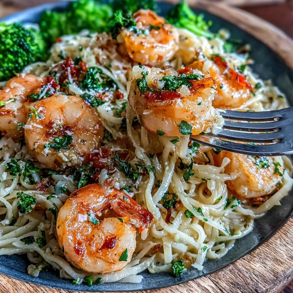 Shrimp And Broccoli Garlic Pasta