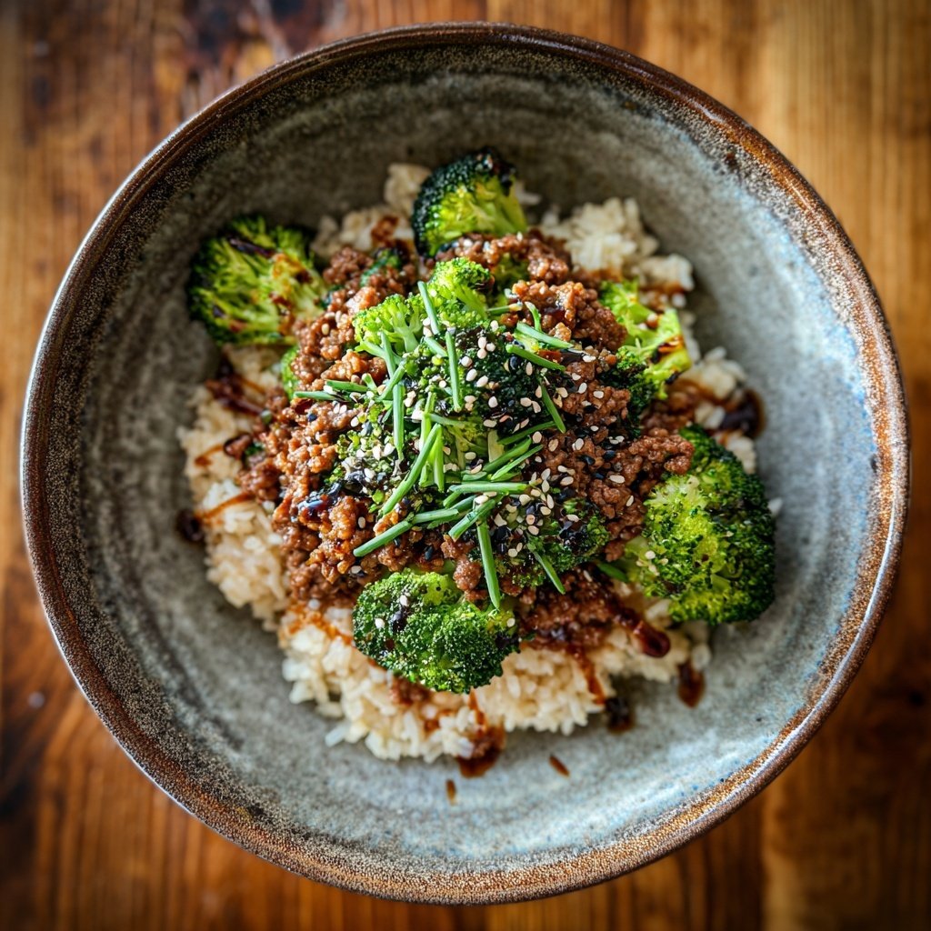 Ground Beef And Broccoli Rice Bowl