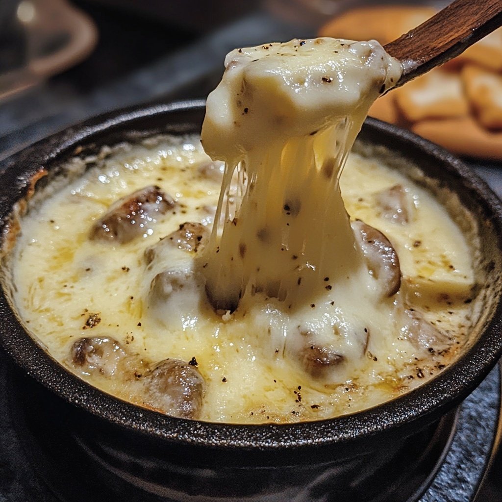 Fondue with Gruyere and Mushrooms